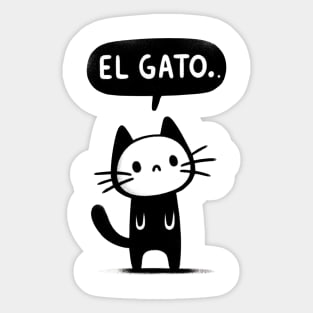 Adorable Monochrome Cat Illustration Sticker